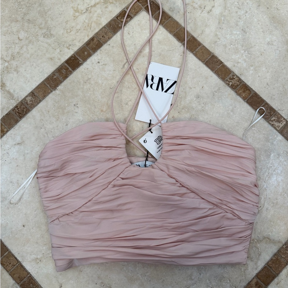 Zara Pink Ruched Halter Top